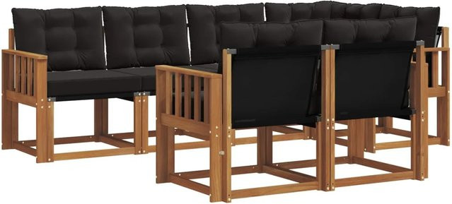 vidaXL Outdoor-Sofagarnitur 7-teilig aus Akazienholz und Textilene in Schwarz und Natur mit Kissen und L-Form - Bild 1