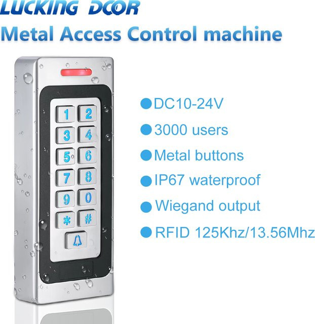 LUCKING DOOR RFID Zugangskontrolltastatur aus Metall mit Digitcode-Coder und Kartenleser, IP67 wasserdicht für den Außenbereich, Farbe: Silber/Weiß - Bild 1