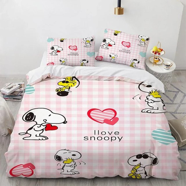JMG Household Supplies Snoopy Bettwäsche Set 3-teilig aus Mikrofaser in Pink mit Reißverschluss B/H: 210 x 210 cm - Bild 1