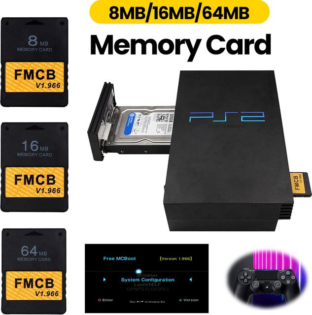 Sony PS2 Memory Card FMCB McBoot Game Data Stick für Playstation in Schwarz - Bild 1