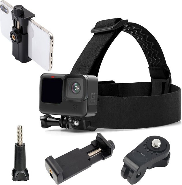 SZKOSTON Handy-Kopfbandhalter in Schwarz als Stirnband-Montagesatz für Go Pro Hero 13, 12, 11, 10, 9, 8, 7 und DJI Insta 360 - Bild 1