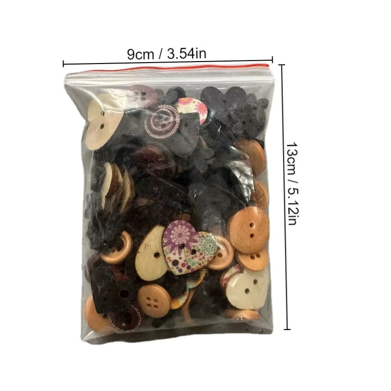 100 Stück Holzknöpfe in Mix Form mit Blumenmuster in Braun für DIY Handwerk und Kleidung - Bild 3