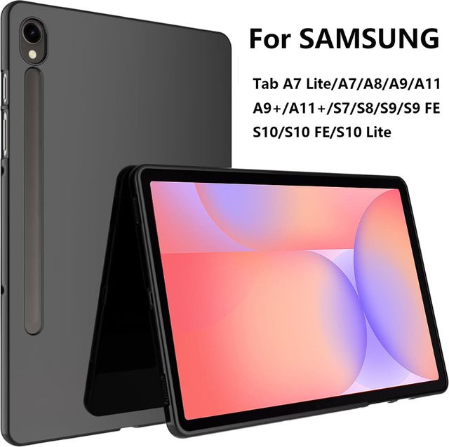 Samsung Schutzhülle aus mattem TPU-Gummi und weichem Silikon für Galaxy Tab A7/A8/A9/A10/A11/S7/S8/S9/S10 FE/S10 Lite in Schwarz - Bild 1