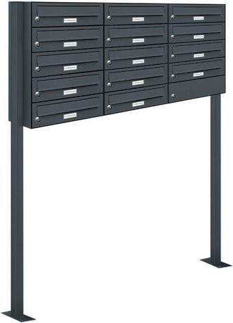 AL Briefkasten-System für 14 Parteien, freistehend, grau/anthrazit, B/H/T: 122,9 x 150 x 27,5 cm - Bild 1