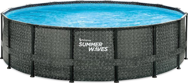 Summer Waves Elite Pool Komplett-Set in Rattan Grau mit Filterpumpe und Poolcover, B/D/H: 488 x 488 x 122 cm - Bild 1