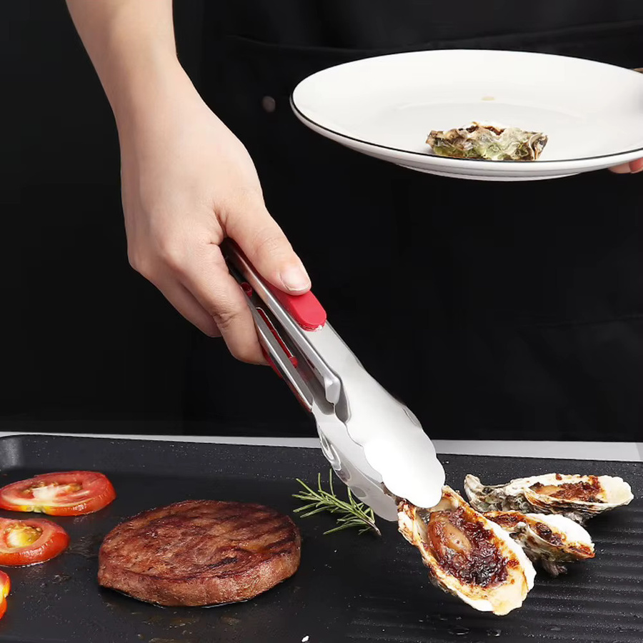 Rutschfeste Grillzange aus Edelstahl in Silber für Fleisch, Salat und Brot - Bild 6