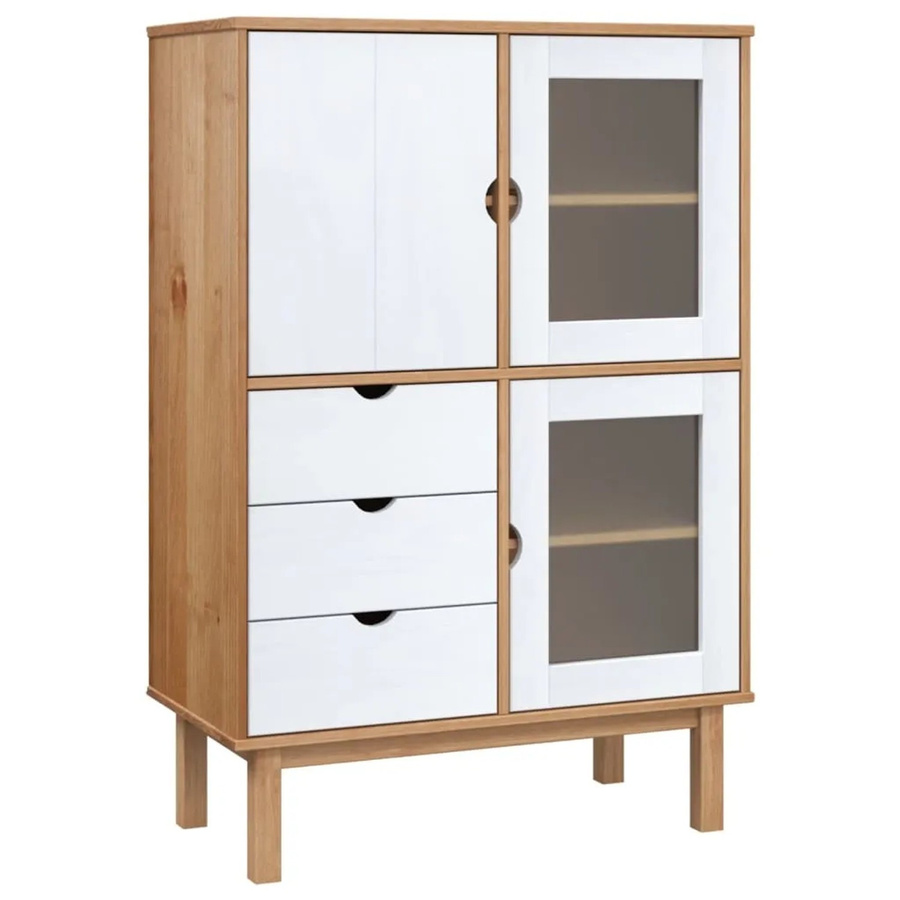 vidaXL Highboard OTTA in Braun und Weiß aus Massivholz Kiefer, B/T/H: 85 x 43 x 125 cm - Bild 2