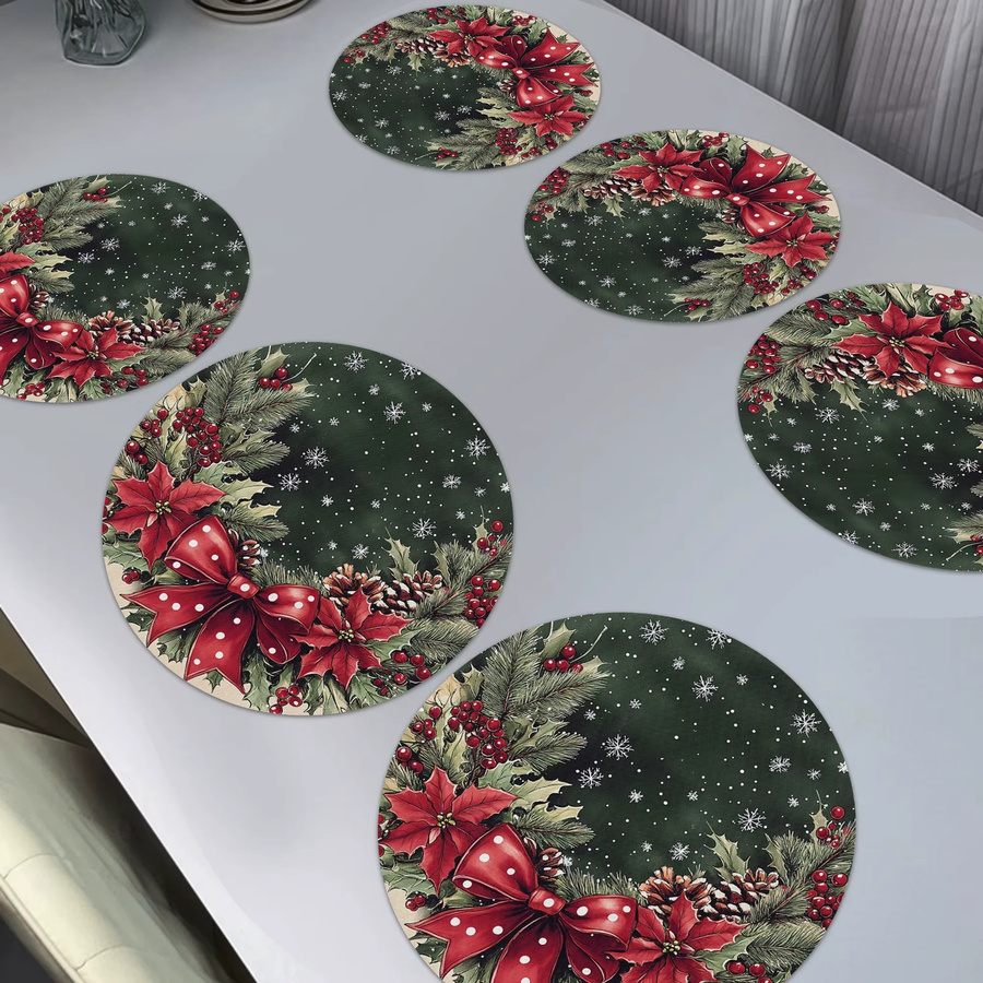 VIKAMA 6-teiliges Weihnachts-Tischset mit Holly-Blatt Design in Multicolor - Bild 4