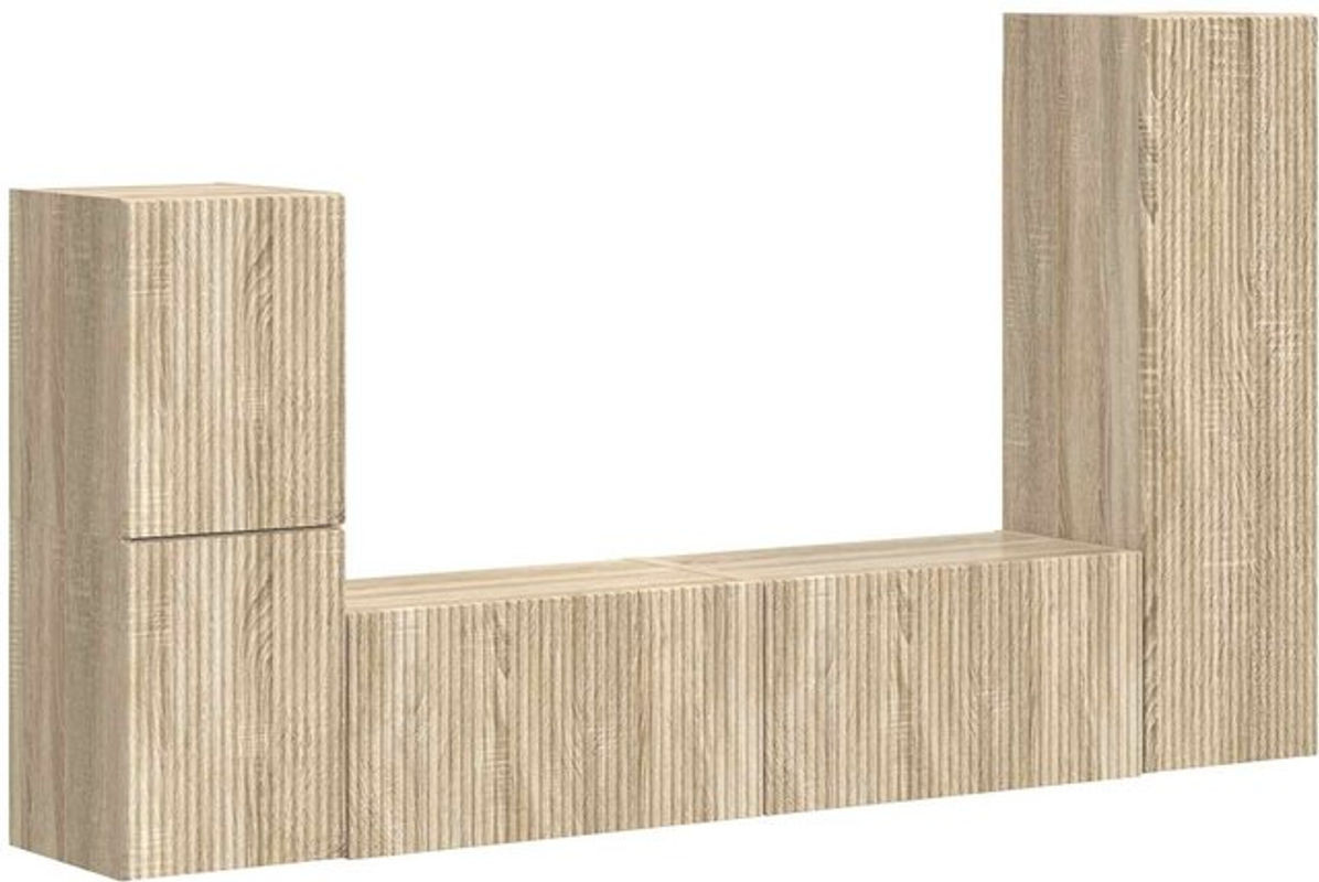 Modernes 4-teiliges TV-Schrankset vidaXL aus Holzwerkstoff in Braun mit Drehtüren zur Wandmontage - Bild 1