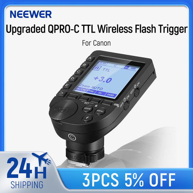 NEEWER QPRO-C TTL kabelloser Blitzauslöser für Canon in Schwarz mit anpassbaren Funktionen und Wi-Fi-Unterstützung - Bild 1