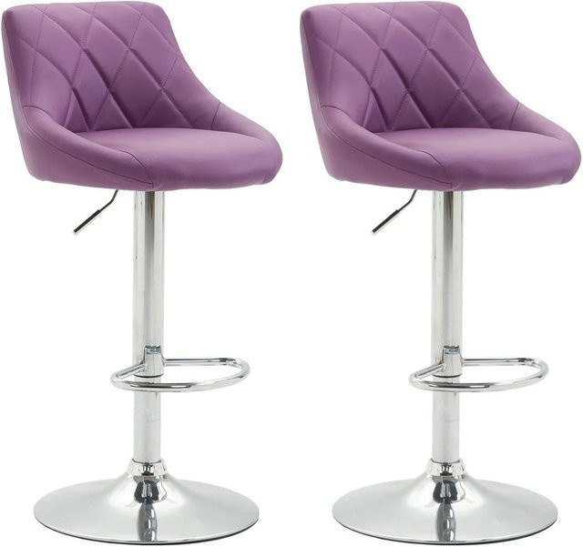 DELUKE 2er Set Barhocker FALON aus Kunstleder in Lila mit silbernen Beinen, drehbar mit Lehne, B/T/H: 46 x 49 x 83 cm - Bild 1