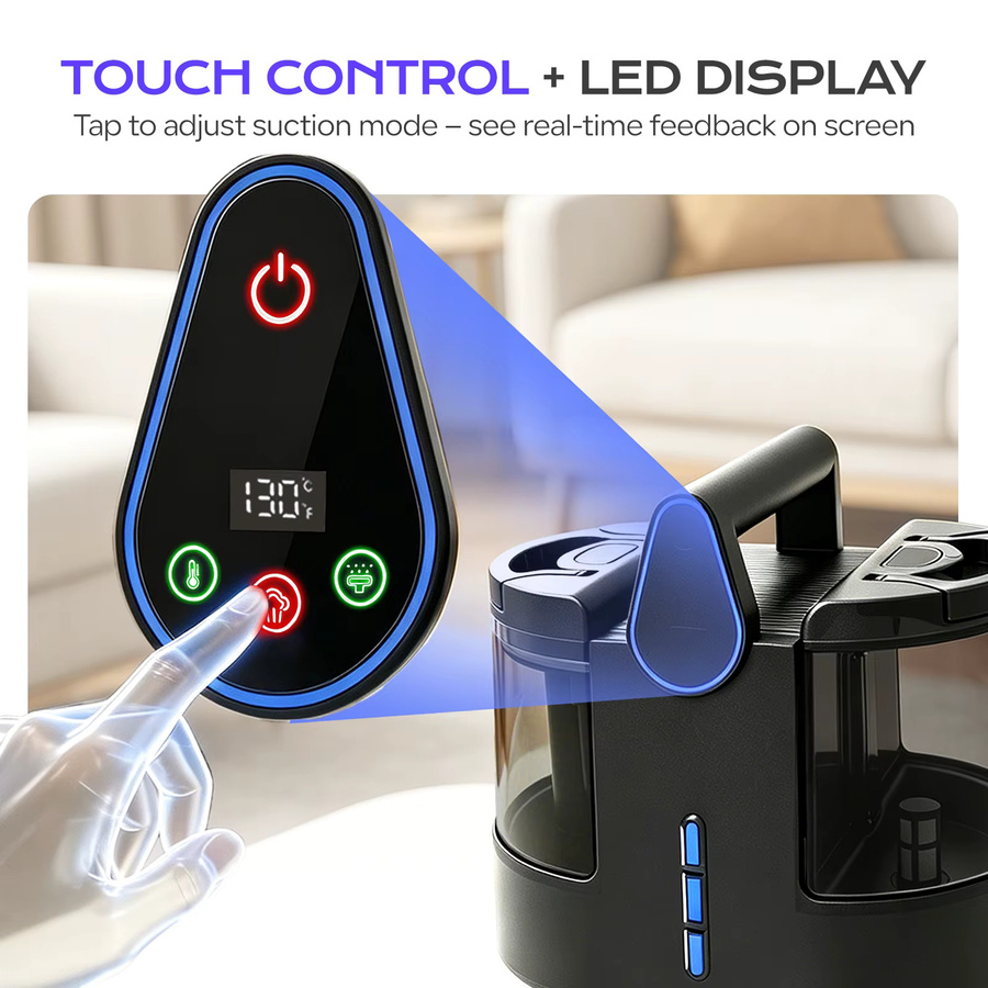 INSE K5 Dampf-Teppichreiniger in Schwarz mit 1700W, 25kPa Saugkraft, 5 Temperaturstufen und LED-Touchdisplay zur Reinigung von Sofa und Matratzen - Bild 6