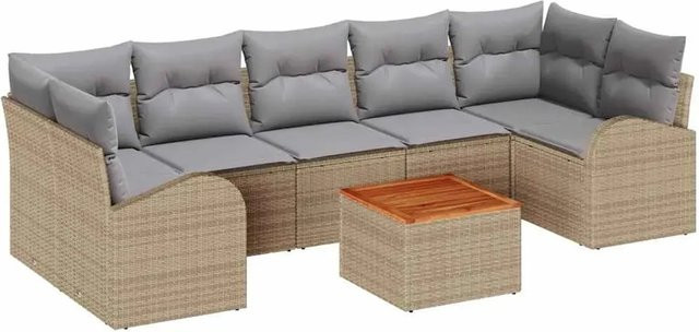 vidaXL Garten-Sofa-Set 8-teilig aus Poly-Rattan in Beige mit Polsterung und Stauraumfunktion - Bild 1