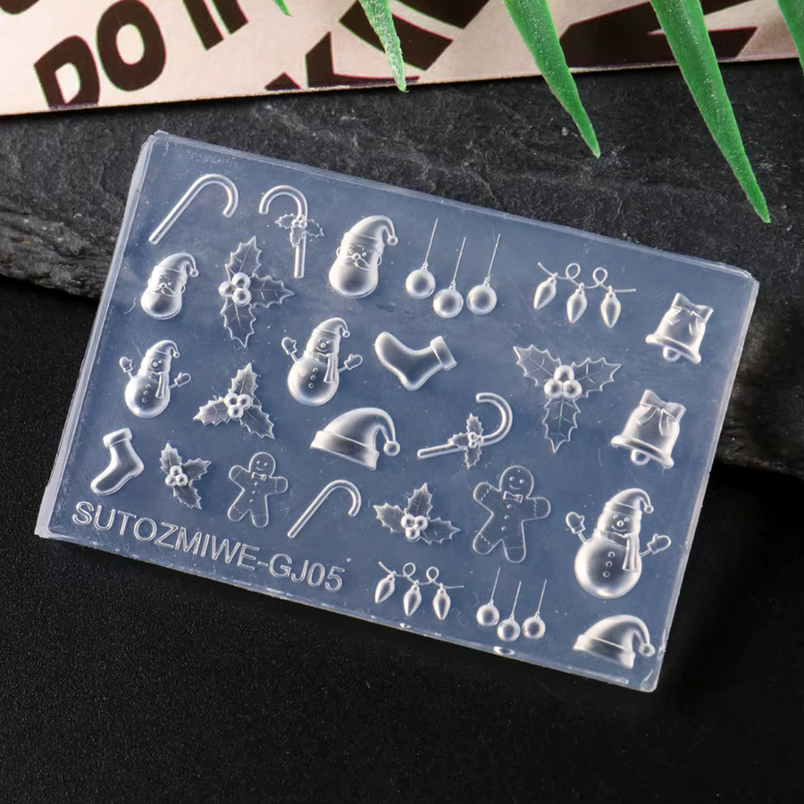 3D Weihnachts-Nagelkunst-Silikonform, Weihnachtsbaum, Schneeflocken, Stöcke und Ornamente - Bild 3
