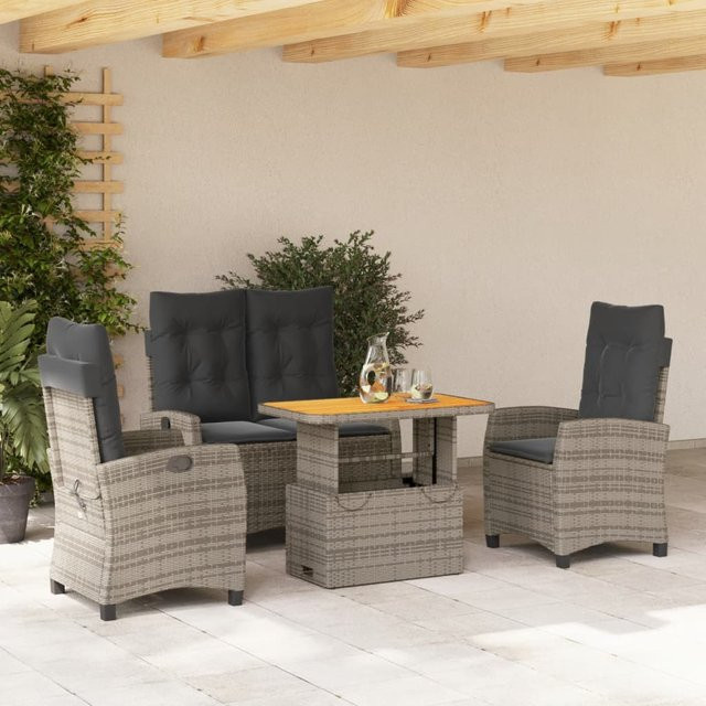 vidaXL 4-teilige Gartenmöbel-Essgruppe aus massivem Akazienholz mit Polyrattan in Grau und Braun - Bild 3