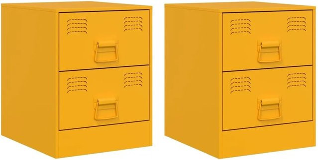 vidaXL Nachttische 2er-Set aus Stahl in Gelb, B/T/H: 34,5 x 39 x 44 cm - Bild 1