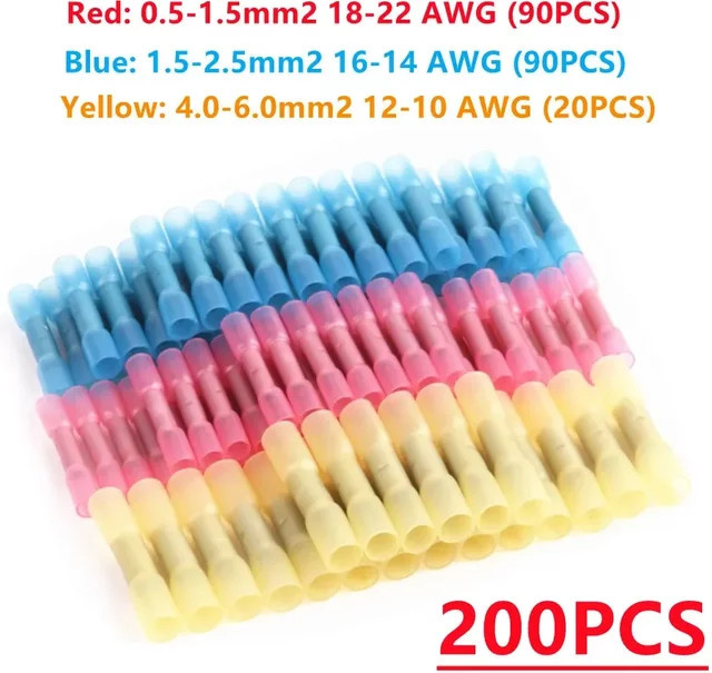Wasserdichte Schrumpf-Verbinder Set mit Crimp-Terminals für elektrische Drahtverbindungen AWG 16-14 in Multicolor - Bild 1