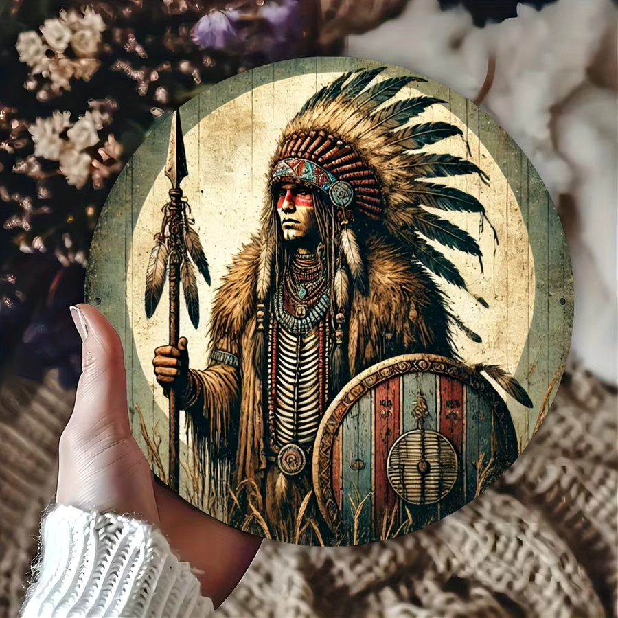 Potdemiel Rundes Metallschild One Piece Native American Man Wanddekoration Multicolour B/H: 20,32 x 20,32 cm - Bild 4