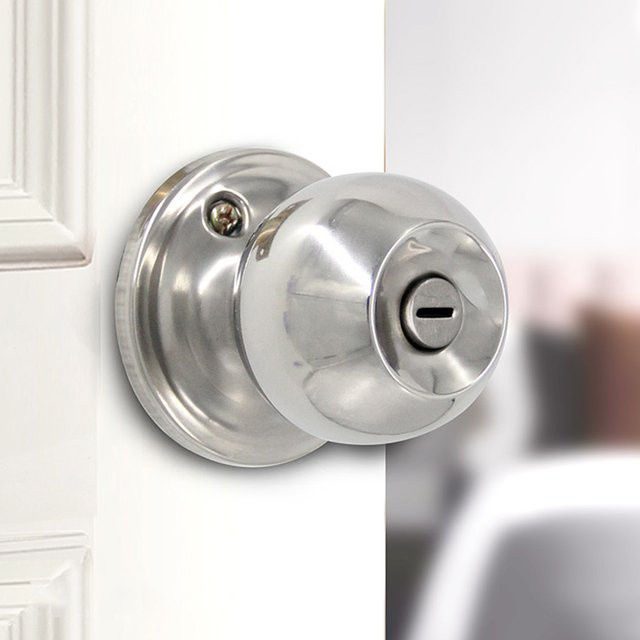 Runder Türgriff aus Edelstahl in Silber mit Schloss und Schlüsseln für Badezimmer und Schlafzimmer - Bild 1
