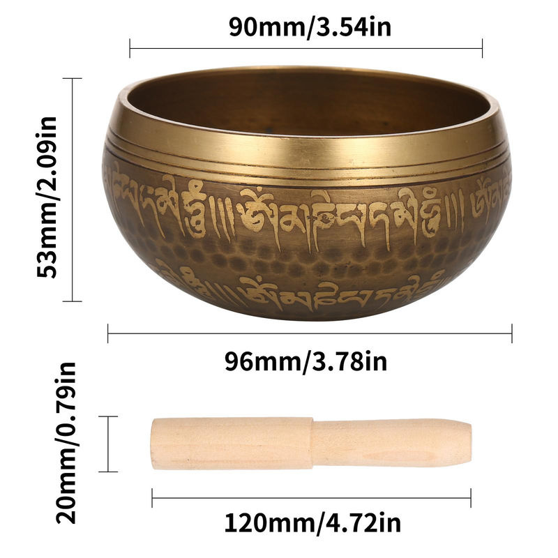 Handgefertigte Tibetische Klangschale von TOMTOP JMS aus Messing und Holz in Gold für Meditation und Musiktherapie - Bild 8