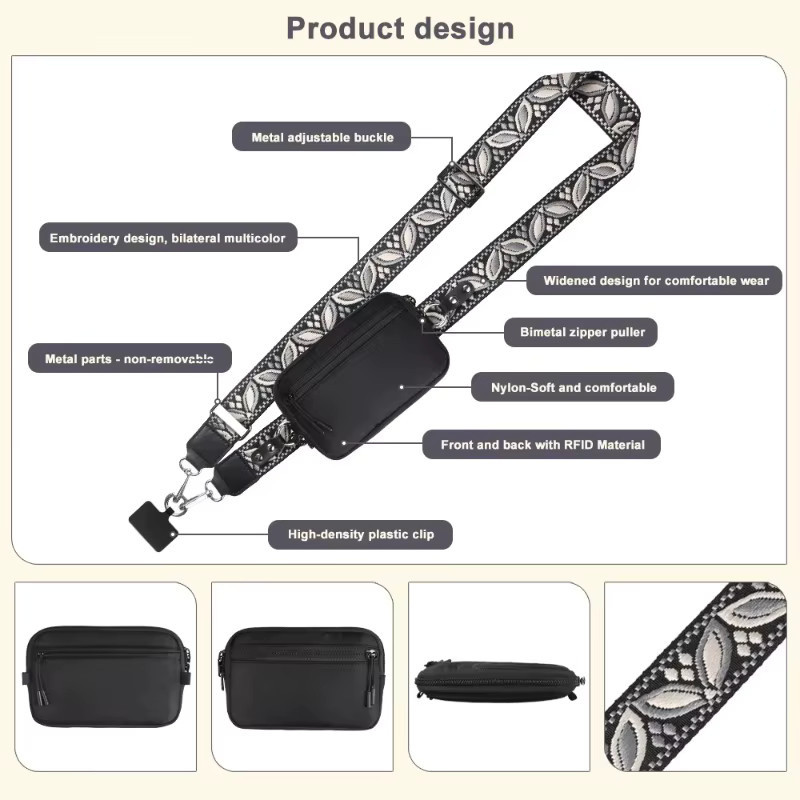 Tragbares Handy-Lanyard mit Geldbörse in Schwarz, Crossbody-Handy-Halsband mit diebstahlsicherem Reißverschluss-Aufbewahrungsbeutel, abnehmbar mit RFID-Schutz und Ausweisfenster - Bild 4