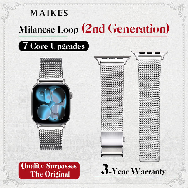 MAIKES Uhrenarmband Milanese Loop, Edelstahl, Silber, Unisex - Bild 1