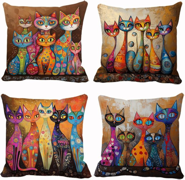 4-teiliges Katzen-Kissenbezug-Set von JMG Clothing in Multicolour, quadratisch, B/H: 35 x 35 cm - Bild 1