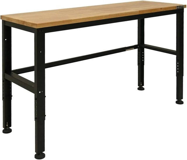 TRUTZHOLM Werkbank mit höhenverstellbarem Stahlgestell und Hartholzplatte, B/T/H: 135 x 46 x 88 bis 97 cm - Bild 1