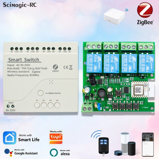 Scimagic-RC Zigbee Smart Switch Fernbedienung als 1/2/4-Kanal Relaismodul für Garagentor und Licht, kompatibel mit Tuya und Alexa, 12V 24V 220V mit Trockenkontakt - Bild 1