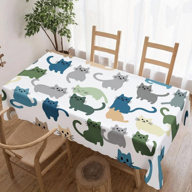 Wasserdichte rechteckige Tischdecke mit Katzenmuster von JINGYUE Pet in Weiß, B/T: 140 x 140 cm - Bild 1