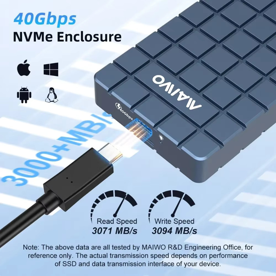 MAIWO USB 4.0 M.2 NVMe SSD-Gehäuse mit 40 Gbit/s, kompatibel mit Thunderbolt 3/4 und Typ-C, unterstützt bis zu 8 TB Solid-State-Laufwerke - Bild 2