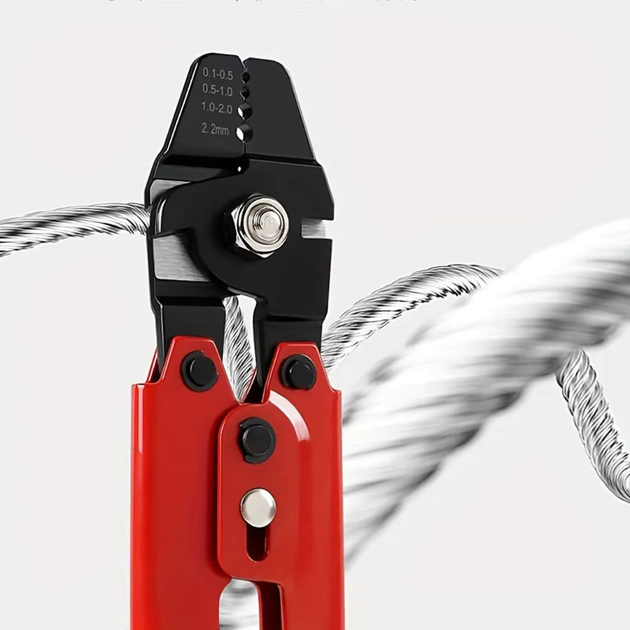 WOZOBUY Crimpen Zange für Draht und Seile bis 2,2 mm mit Aluminium Doppel Barrel Ferrule Crimper Kit zum Angeln - Bild 5