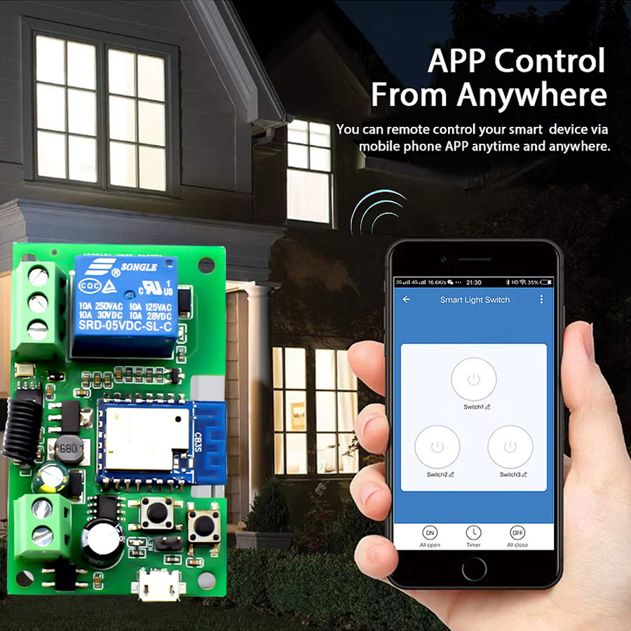 Tuya Smart Wifi Licht Controller 1-Gang Relais mit 433 RF Empfänger für Tor und Garage, kompatibel mit Tuya App, 7-32V 85-250V, 10A - Bild 4