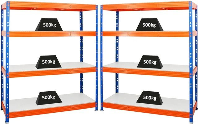 PROREGAL Rhino Schwerlastregal Set aus 2 Stück, Blau-Orange, H x B x T: 180 x 160 x 60 cm, 4 Melamin-Ebenen, 500 kg Fachlast pro Ebene - Bild 1