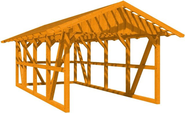 Skan Holz Carport Schwarzwald aus Fichtenholz mit Dachlattung und Rückwand in Eiche Hell, B/T/H: 424 x 772 cm - Bild 1