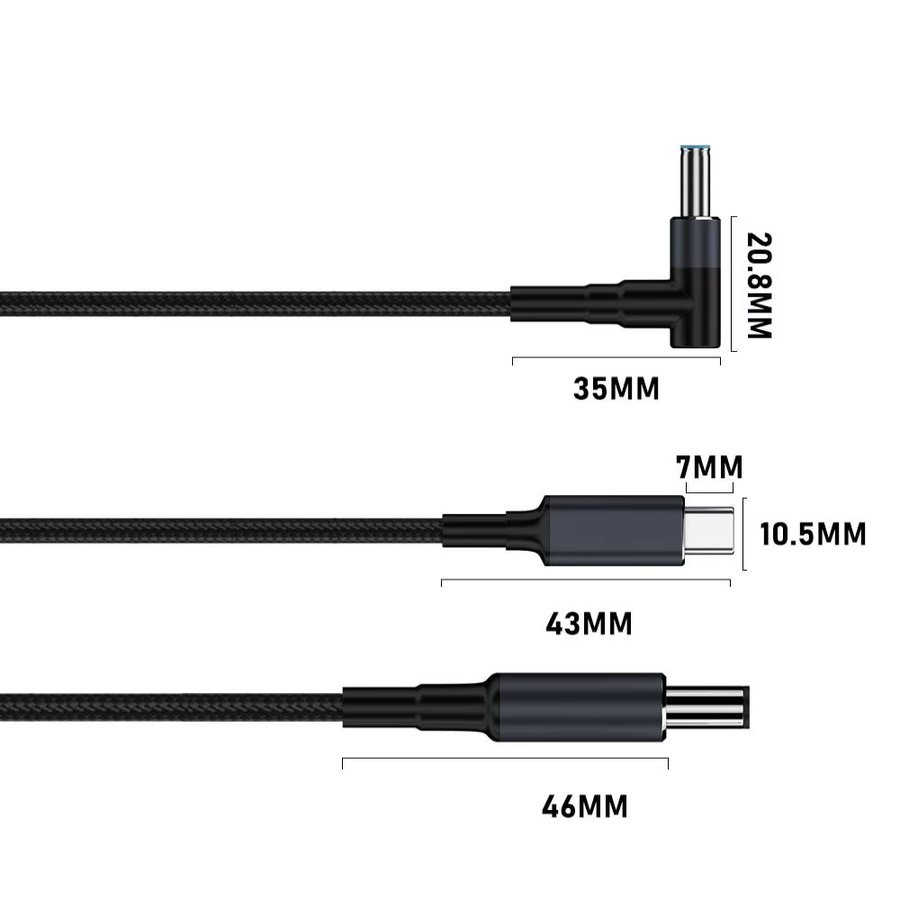 USB Typ C auf DC Konverter Kabel PD 140W Schnellladekabel für Laptop 20V 7A, Anschluss 5,5 x 2,5 mm, Schwarz - Bild 2
