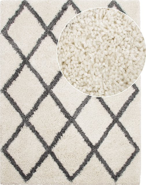 Hochflor-Teppich Arizona in Weiß-Anthrazit mit Rautenmuster im Skandi-Stil, B: 80 cm, L: 150 cm - Bild 1
