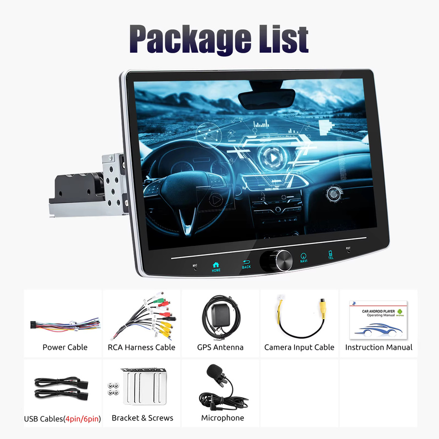 ESSGOO Universal Autoradio 1 DIN mit Android 15, 10 Zoll drehbarem 360° Touchscreen, 64GB, Schwarz, mit Apple CarPlay, Android Auto, GPS, WiFi, Bluetooth und Lenkradfernbedienung - Bild 6