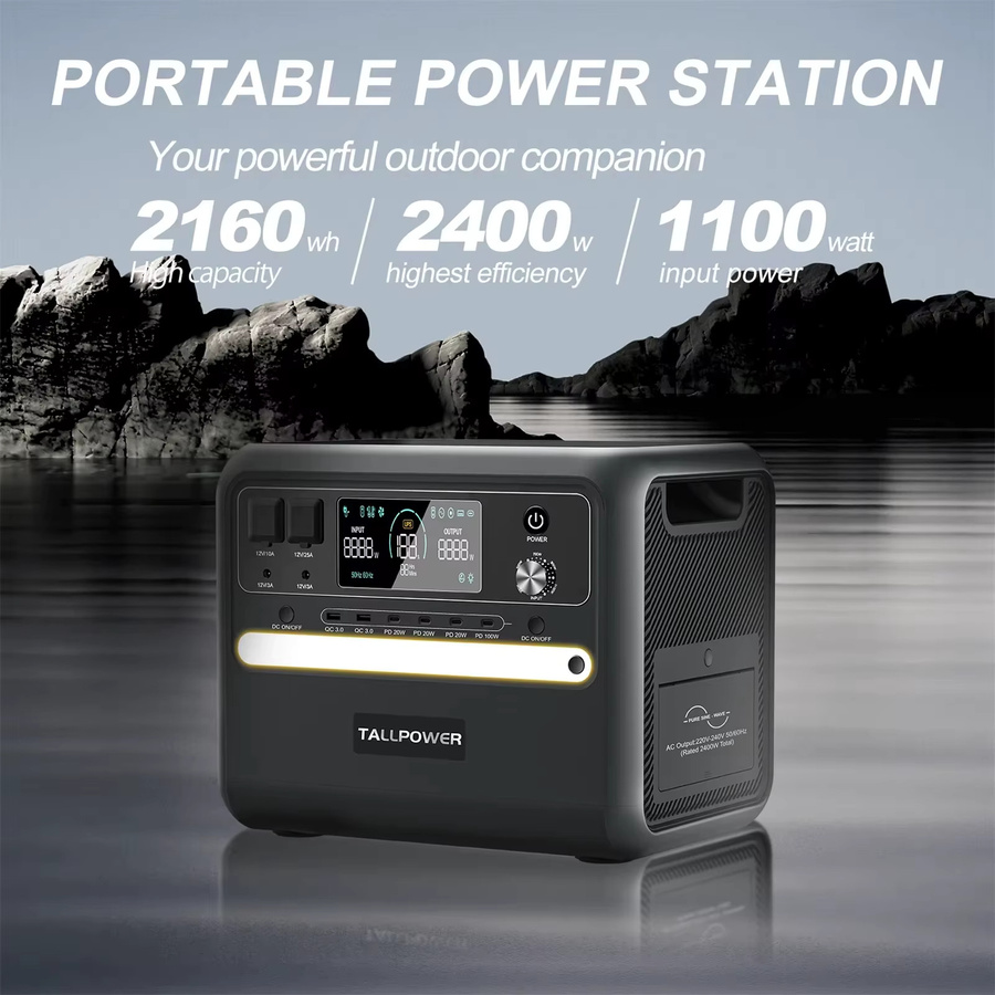 TALLPOWER V2400 Tragbare Powerstation mit 2400W Reine Sinuswelle AC-Steckdose, 2160Wh Lithium-Eisenphosphat-Batterie und 13 Anschlüssen, Farbe: Silber - Bild 2