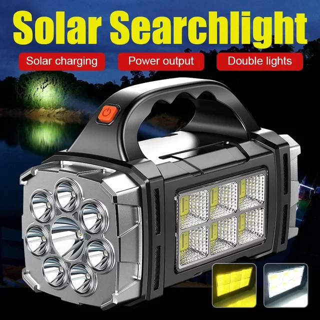 ESMARTER LED Taschenlampe mit COB Arbeitslaterne, wiederaufladbare Solar Ladelampe für Outdoor und Camping, Schwarz - Bild 1