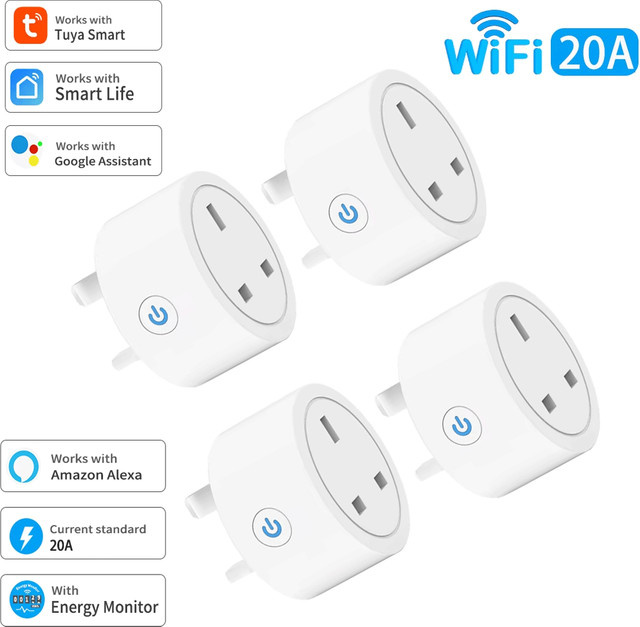 Tuya WiFi Smart Steckdose UK-Stecker 3-Pin-Adapter in Weiß mit Alexa Sprachsteuerung, Energieüberwachung und Timer-Funktion - Bild 1