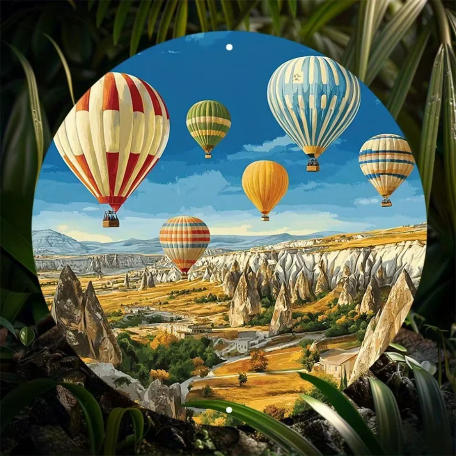 Metall-Wandkunst CIFBUY Cappadocia Ballonschild in Blau und Gold, Durchmesser: 20,3 cm - Bild 3