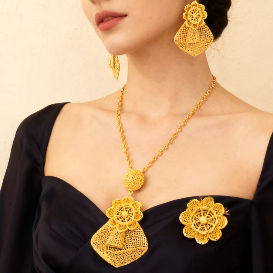 YM Schmuckset, Goldfarben, Halskette, Ohrringe, Ringe, Damen - Bild 2
