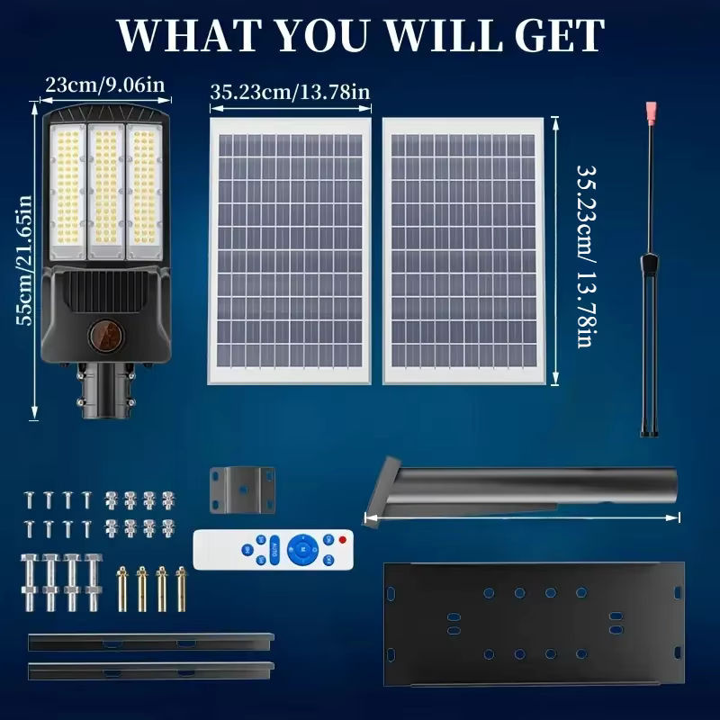 YQCHEZI Solar-Straßenlaterne für den Außenbereich, 8000 W Solar-Flutlicht in Schwarz, moderne Solarlampe mit Dämmerungssensor für Parkplätze, Gärten und Straßen - Bild 4
