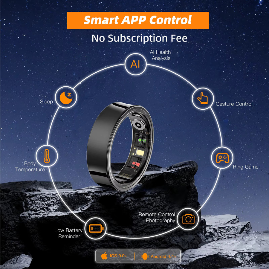 Amovan Smart Ring Premium in Gold mit Temperaturmessung und Schlaf-Tracking für Samsung und iOS, Unisex - Bild 3