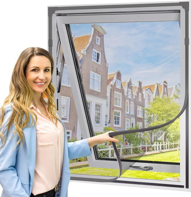 Innerhouse DIY Sommer Mesh Vorhang als abnehmbares Insektenschutznetz mit Magnetverschluss in Weiß und Grau - Bild 1