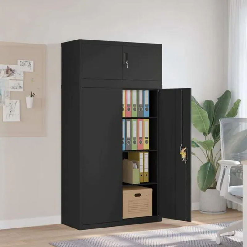 Aktenschrank aus Stahl von vidaxl in Schwarz mit Drehtüren und abschließbaren Regalböden, B/T/H: 90 x 40 x 180 cm - Bild 1