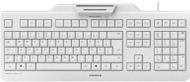 CHERRY Secure Board 1.0 USB Tastatur mit NFC und Smart Card Reader CCID, QWERTZ, Weiß/Grau - Bild 1