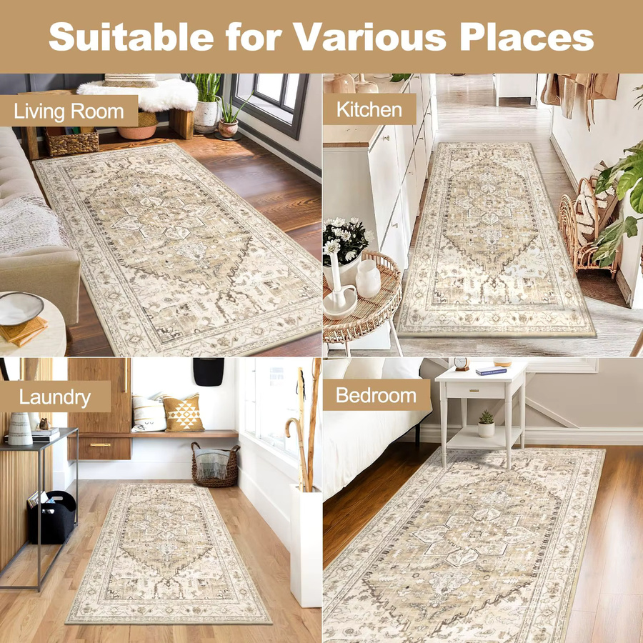VIKAMA Boho Küchen- und Flurteppich mit Streifen, Beige, B/T: 120 x 60 x 0,6 cm - Bild 3