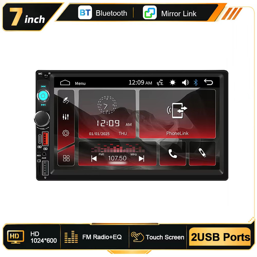 Podofo 7 Zoll 2-DIN Universal Android Autoradio MP5 Multimedia-Player mit kabellosem CarPlay, Android Auto, GPS, WLAN und Bluetooth in Schwarz - Bild 6